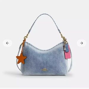 Coach Light Blue Denim Shoulder Bag with Pink & Orange Charms